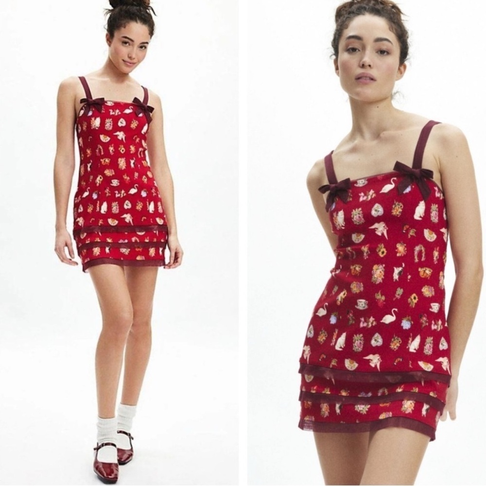 KIMCHI BLUE Y2K Coquette L Swan Floral Whimsical Mini Animal Novelty Cat Dress